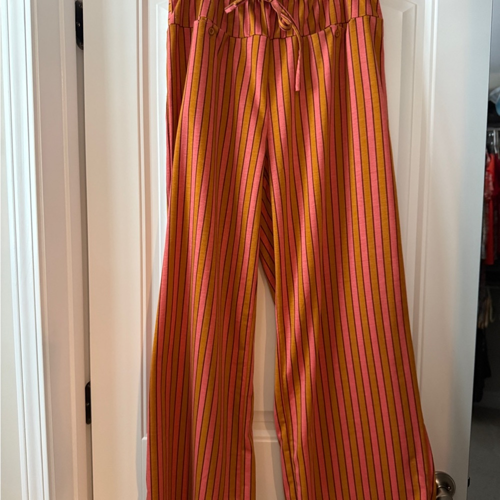 Striped Pink and Orange Wide-Leg Pants